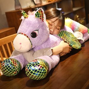 90 cm Rainbow Unicorn Plush Toy fylld tecknad enhörning Dockor Mjuk djurhästkudde Högkvalitativ Baby Kids Girl Birthday Present