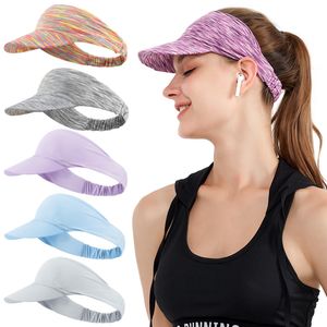 Mode farbenfrohe Sommer leerer obere faltbare Sport Laufvisierhut Frauen Einfache schnelle trockene Krawattenfarbe Strandkappe Ice Seiden Sonnenematishut Hut