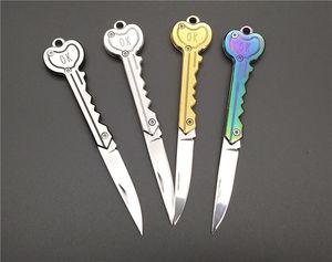 Key Shape Mini Folding Knife Pocket Fruit Knife Outdoor Saber Multifunctional Keychain Knife Swiss Self-defense Knives EDC Tool Gear