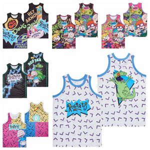 Film Film The Rugrats GONE WILD Maglie Pallacanestro REPTAR REGENERATE Big Baby PINKY RECORDS AIRBRUSH DAY NICKELODEON TUTTO QUEL 1949 HipHop Stitched Nero Bianco Rosso