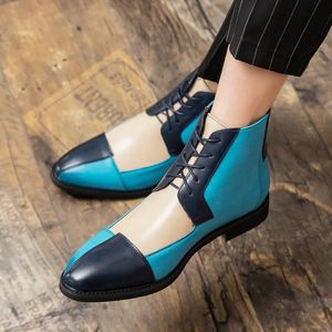 Martin Boots Men PU Color-Blocking Classic Casual Business Fashion British Retro Lace-Up Elegant Ankle Boots DH924