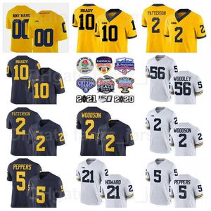 NCAA Michigan Wolverines College 10 Tom Brady Jerseys Football 5 Jabrill Peppers Charles Woodson 2 Shea Patterson 21 Desmond Howard 56 Lamarr Woodley Stitched Man