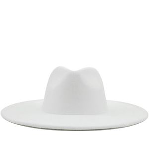 Chapéus de aba larga estilo britânico lã de inverno sólido clássico boné Fedoras masculino feminino chapéu Panama Jazz 9,5 cm grande branco