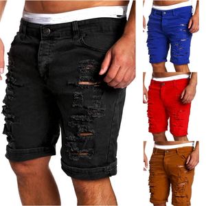 Mens denim chino moda şort yıkamalı çocuk sıska pist kısa erkek kot pantolon yırtık yırtık artı boyut 220715