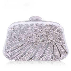 Worki wieczorowe Metallic Silver Hollow Out Crystal Floral Women Swimth Serveller Torba Sprzęgła Ślubne Dżetów Knuckle Tabela Torebka 220321