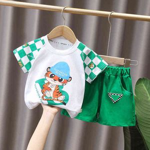 Yaz Bebek Erkekler Gündelik Karikatür Bear T-Shirt Araç Şortları 2 PCS Takım Kıyafetler Moda Çocuk Giysileri Setleri Toddler Kızların Takip G220509