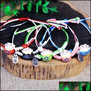 Charm armband smycken handgjorda colorf rep lyckliga kattarmband för kvinnor flickor mode justerbar söt hänge bang dhts0
