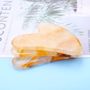 Naturlig gul kristall jade b form skönhet massage gua sha stenar ansikte tunna massager ansiktslyftguasha skrapbräda