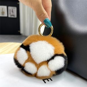 Nyckelringar Plush Ball Real Rex Fur Keychain Cat Claw Women Bag Pendant Söt leksak som hänger ornament bilnyckelringar björntrinkar219n