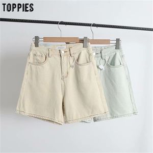 Toppies Sommer beige grüne Jeans-Shorts, hohe Taille, Jeans-Shorts für Damen, Vintage-Streetwear, LJ200818