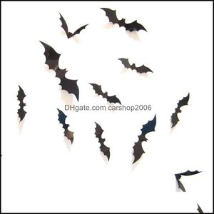 Wall Stickers Home Decor Garden Three-Nsional Pvc 12Pcs Black Bat Butterfly Halloween Children Dhql1