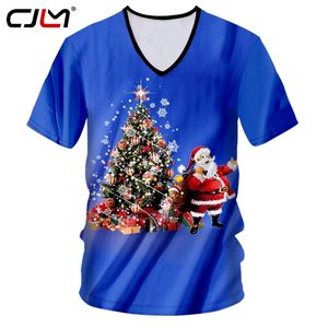 リストメンズ衣類3Dプリントされたクリスマスツリーとサンタクロース色のカジュアルマンビッグサイズvネックTシャツ220623