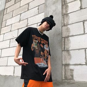 Camisetas masculinas High Street Manga curta da moda masculina Marca retrô Fried top