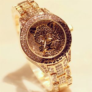 Women Watch Ladies Diamond Stone Dress Steel Leopard print Bracelet Wristwatch Tiger Crystal Watch relogio feminino 201123