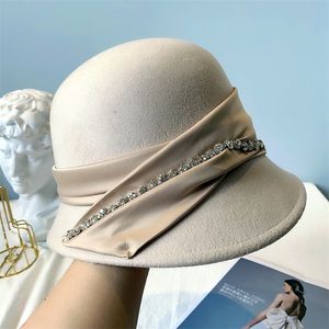 Spring Fashion Vintage Women Ladies Wool Fe Bucket Dome Bell Bow Bow Feil Cap S Hat 220617