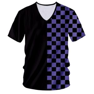 CJLM Herrstorlek V Neck Tshirt Cool 3D Print Purple Latticet-Shirt Man Fitness Kort ärm Tee Plaid Shirts Custom Dropship 220619