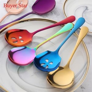 Gold Stainless steel Spoon et serving tools Mixing Food spoon tableware 2pcsset Metal Kitchen utensil Customized Allow 220621