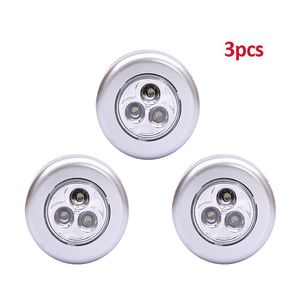 Wall Lamp 2/3pcs 3 LED Touch Control Night Light Round Under Cabinet Closet Push Stick On Home Kitchen Bedroom Automobile UseWall WallWall