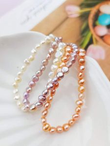 Hand knotted neck chain 5-6mm pearl 42cm necklace white pink purple freshwater baroque fashion jewelry