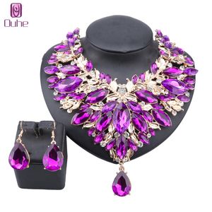 Fashion Women Bridal Choker Statement Crystal Teardrop Necklaces Earring Collar Boho Costume Jewelry Sets