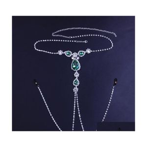 Navelklockknapp ringer Luxury Green Rhinestone Non Piercing Jewelry for Women Sexig ADT Body Nipple Chain Halsband 1874 T2 Drop Del DH1S6