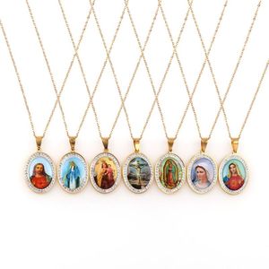 Pendant Necklaces Style Gold 316L Stainless Steel Oval Virgin Mary Christian Catholic Necklace High-quality For Women GiftPendant