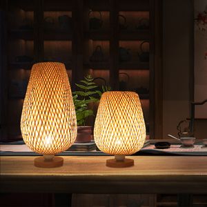 Vintage Bamboo handicraft Table Lamps Handmade bedroom bedside desk lights living room decor warm bamboo wood lamp