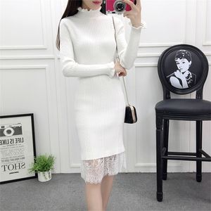 Novo inverno feminina moda térmica malha de malha de gola alta vestido de suéter na altura do joelho Ladies Slim Fit Bodycon Jumper Dress T200526