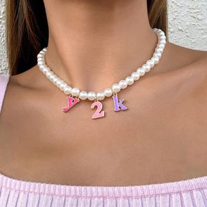 Wholesale seed initial necklace for sale - Group buy Chains IngeSight Z Initial Letter Pendant Necklaces Imitation Pearl Link Chain Rainbow Seed Beaded Choker Women Neck JewelryChains