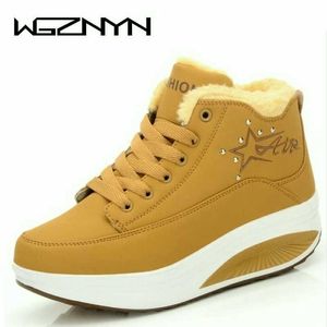 WGZNYN NEW Swing Fitness Shoes Woman Cottonpadded Winter Outdoor Snow Boots Wedge Sneakers Height Increase Slimming Shoes W006 Y200915