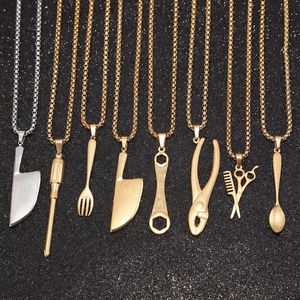 Anhänger Halsketten 60 cm Edelstahl Western Messer Löffel Gabel Halskette Punk Besteck Anhänger Schmuck Geschenke Gothic Bijoux FemmePendant