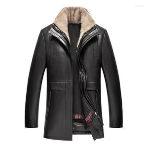 Men's Trench Coats 2268 Middle-aged Sheepskin Leather Nick Garment Collar Removable Liner Mid-Length Coat Viol22