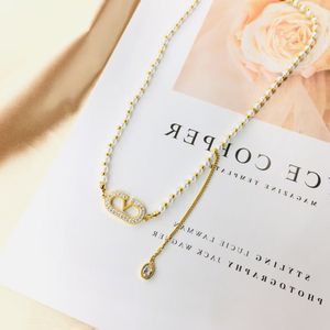 Mode Damen Halskette Halsband Kette 18 Karat vergoldet Edelstahl lmitation Perlenketten Anhänger Hochzeit Schmuck Zubehör ZG1744