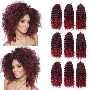 Kinky Curly Crochet Hair 8 pulgadas 90 gramos / bolsa Corto Marlybob Jerry Curl Color negro natural Afro Twist 3pcs Extensión de cabello trenzado sintético suave para mujeres LS05