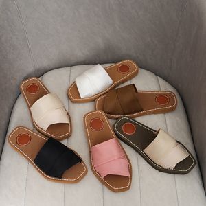 Designer Slipper For Woman Woody Flat Mule Sandals Solid Canvas Lace Fashion Womens Sandal Luxurious Shoe Beach Sliders With box