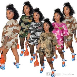 Womens Letter Camouflage Printed Tracksuits Designer Short Sleeves T Shirt Shorts Outfits Two Piece Sets Ladies Clothing