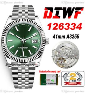DIWF 41 126334 SA3235 Automatic Mens Watch Fluted Bezel Green Dial White Stick Markers 904L Steel Jubileesteel Bracelet Super Edition Puretime D4