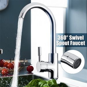 Chrome 360Rotatable Kitchen Sink Basin Water Kaucet Curved Spout Mixer Tap Badrum Varmt och kallt Enkel handtag TACET -kran T200424