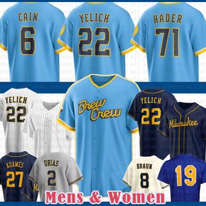 Camisa de beisebol Milwaukee Robin Yount Christian Yelich Willy Adames Lorenzo Cain Ryan Braun JC Mejia Hunter Renfroe Luis Urias Mario Feliciano Corey Ray Tellez