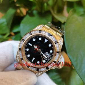 Exklusive Mode Asien ETA 2813 Uhrwerk Uhren Schwarzes Zifferblatt Regenbogenkreis Volldiamant 40mm Herrenuhren116759 116758 Edelstahl Sport Automatik Herrenuhr