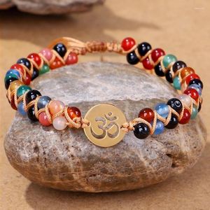 Strands z koralikami Kamień Naturalny Pleciony OM wisząca bransoletka dla kobiet mężczyzn Bohemia Yoga Mala Wrap Bracelets Jewelry Przyjaźń Lucky Gift Fawn22