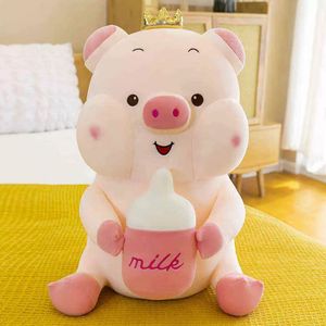 35-75 cm taç şişe domuz bebek peluş oyuncak çocuk hediye güzel büyük uyku yastık kız doğum günü hediyesi yaratıcı Noel hediyesi