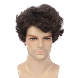 Nxy Wigs Brown Natural Curl Men's Men Meccanismo in fibra chimica Fashion Short 220527