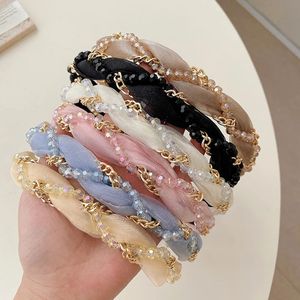 Summer Pearl Crystal Chain Braided Headband Fashion Hair Accessories For Women Trend Shiny Hairband Girl Hair Band Headwear New