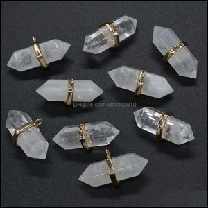 Arts And Crafts Arts Gifts Home Garden Natural Stone Hexagon Charms White Quartz Healing Reiki Crystal Pendant Diy Necklac Dhnjh