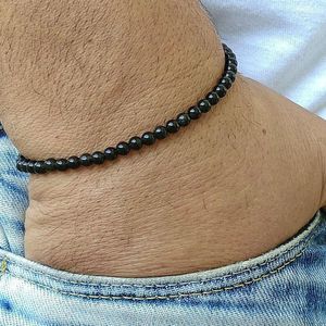 Beaded Strands Mens Bracelet Black Obsidian Perle Homme Men Bracelete Bracelets 4mm Kent22