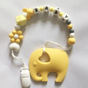Catene con nome personalizzato Clip per ciuccio per dentizione in silicone con collana a catena per massaggiagengive a forma di elefante per giocattoli da masticare per bambini