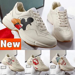 2023 Chunky Rhyton Rahat Ayakkabılar Erkek Kadın Deri Baskılı Sneaker Tasarımcı Platformu Sneakers fare Kırmızı Tenis baskılı Lüks Eski Baba Ayakkabı Koşucu Eğitmenler