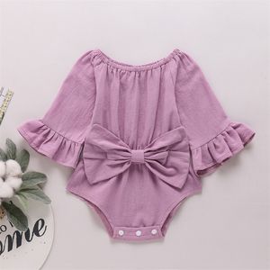 born Infant Baby Girls Romper Cotton Flare Sleeve Baby Playsuit Jumpsuit Infant Bowknot Rompers Onepiece Clothes 220707