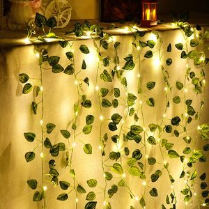 Dekorative Blumenkränze, 2,3 m, 72 Blätter, Efeu, LED-Lichterkette, Zuhause, Hochzeit, Raumdekoration, künstliche Blattgirlande, Pflanzen, DIY Creeper Vine De